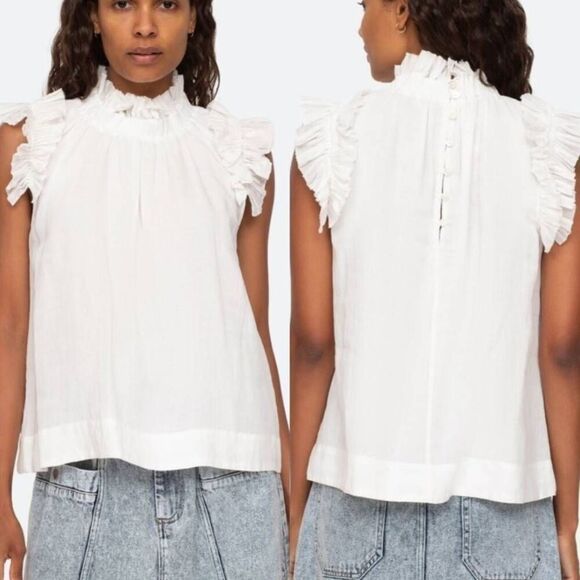 Sea New York Tops - Sea New York Ramie Flutter Sleeve Top In White